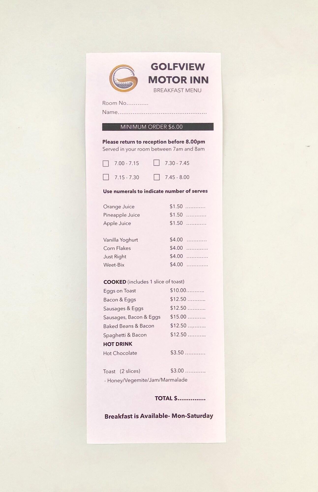 Restaurant Golfview Motor Inn